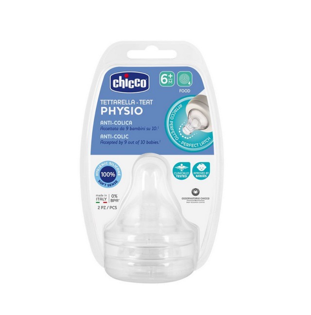 Chicco Physio Anti-Colic 6m+ Θηλή Σιλικόνης Ροής Φαγητού 2 Τεμάχια