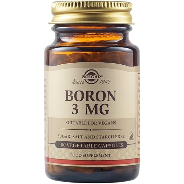 Solgar Boron 3mg 100Caps. Υγεία οστών, εμμηνόπαυση  