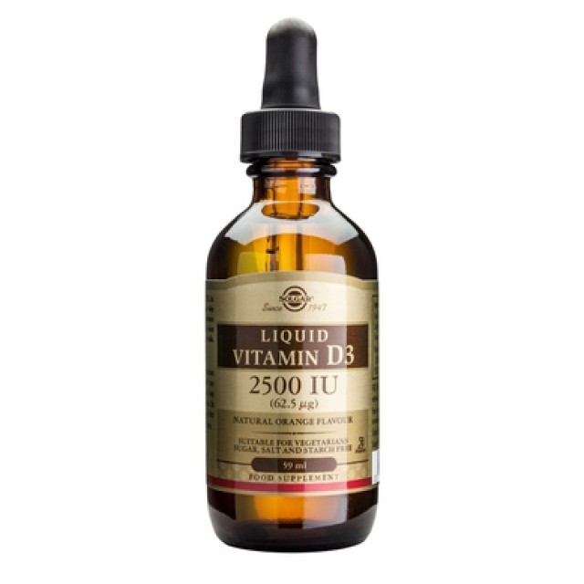 Solgar Vitamin D-3 2500 IU Liquid, Συμπλήρωμα Διατροφής Βιταμίνης D3 σε Υγρή Μορφή, με Γεύση Πορτοκάλι 59ml