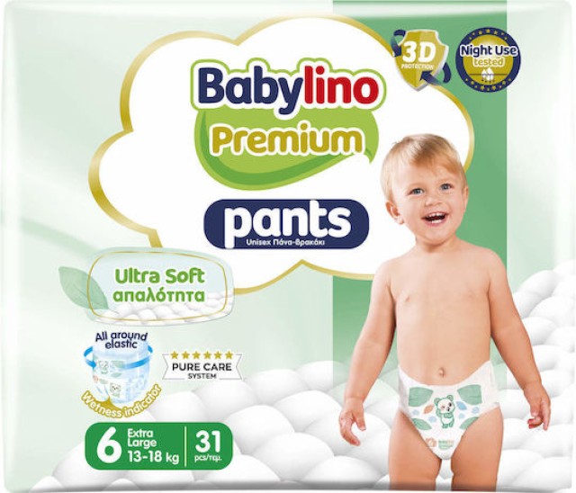 Babylino Premium Ultra Soft Pants No.6 13-18kg Βρεφική Πάνα-Βρακάκι 31τεμ