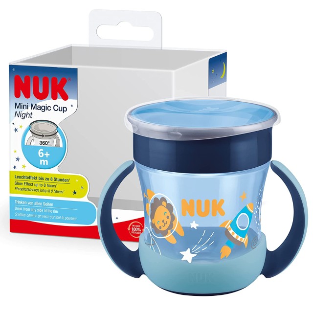 NUK Mini Magic Cup Night 6m+ Δίσκος Σφράγισης από Σιλικόνη 360° Χρώμα Γαλάζιο 160ml