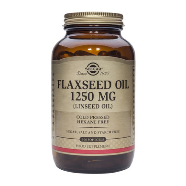 Solgar Flaxseed Oil 1250mg, 100Softgels. Βοηθά στην πρόληψη ημικρανιών και φλεγμονών