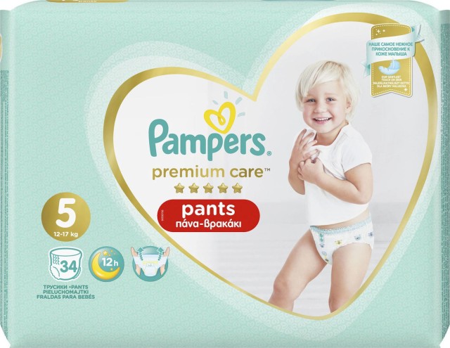 Pampers Premium Care Pants No5 12-17kg Jumbo Πάνες-Βρακάκι 34τεμ