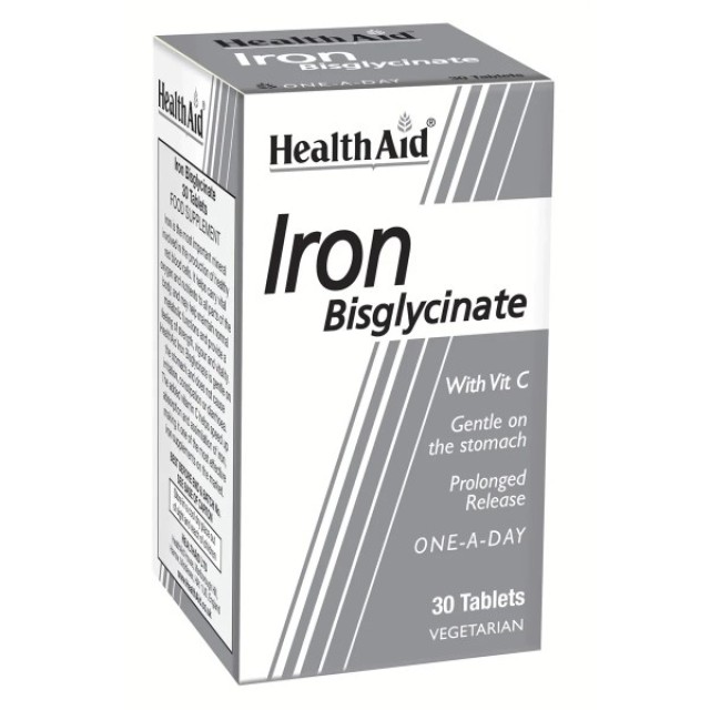 Health Aid Iron Bisglycinate with Vit.C, Σίδηρος Δισγλυκινικός με Βιταμίνη C 30 Ταμπλέτες