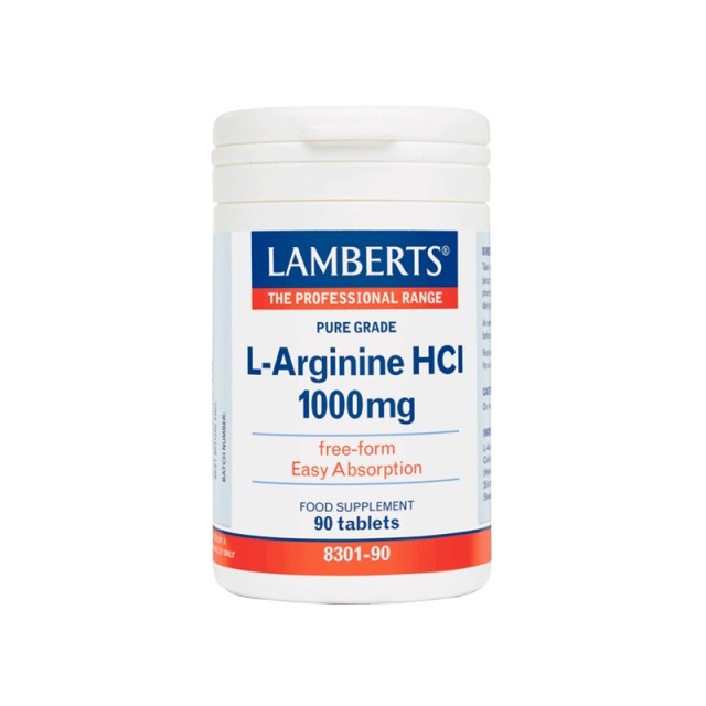 Lamberts L-Arginine HCI 1000mg, 90 Tabs. Ενίσχυση του Καρδιαγγειακού Συστήματος
