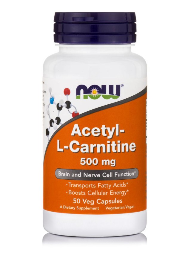 Now Foods Acetyl L-Carnitine 500mg, Συμπλήρωμα Διατροφής 50 Φυτικές Κάψουλες Για την καλή Λειτουργία του Εγκεφάλου και του Νευρικού Συστήματος