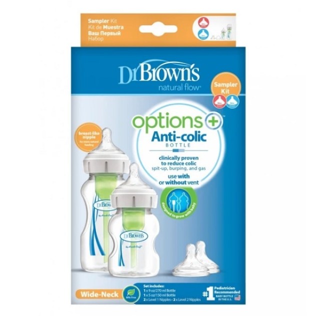 Dr. Browns Promo Natural Flow Options+ Anti Colic WB02600 Μπιμπερό Πλαστικό 270ml & 150ml