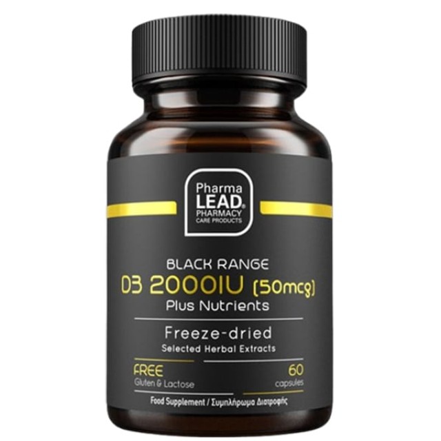 Pharmlalead Black Range D3 2000IU (50mcg) Plus Nutrients, Συμβάλλει στη Διατήρηση της Φυσιολογικής Κατάστασης των Οστών 60caps
