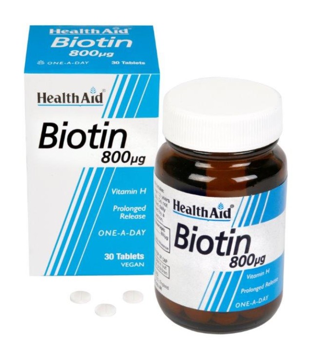 Health Aid Biotin (vitamin H) 800μg, Συμπλήρωμα Διατροφής 30 Ταμπλέτες Απαραίτητη για την Υγεία του Δέρματος, των Βλεννογόνων, των Ερυθρών Αιμοσφαιρίων και του Καρδιαγγειακού Συστήματος