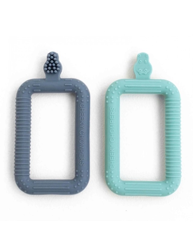 Cheeky Chompers Flexi-Brush Babys Starter Toothbrush 0m+ Οδοντόβουρτσες-Μασητικά Χρώμα Πράσινο & Μπλε 2 Τεμάχια