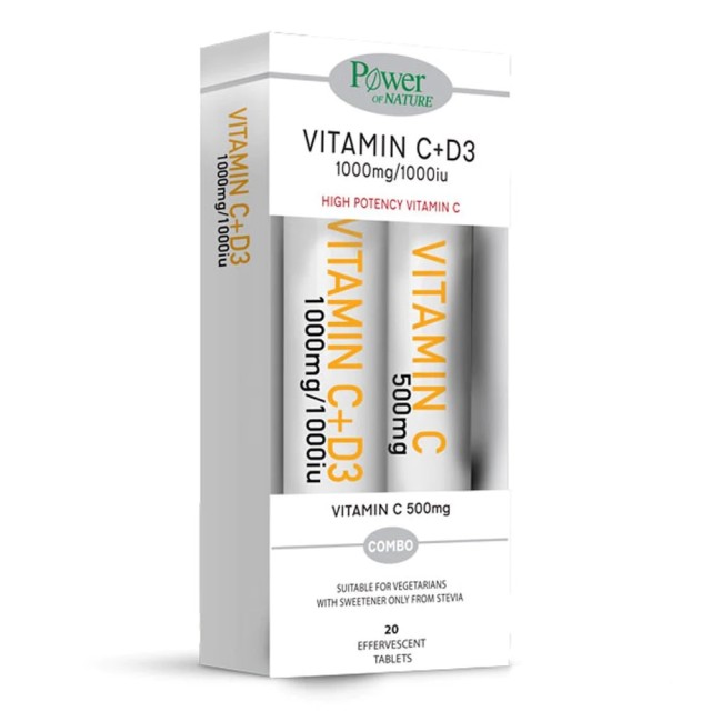 Power Health Vitamin C 1000mg με Γλυκαντικό από Στέβια & D3 1000iu 20 Αναβράζοντα Δισκία + Δώρο Vitamin C 500mg 20 Αναβράζοντα Δισκία