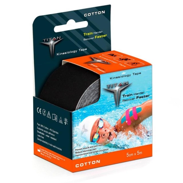 Titan Kinesiology Tape Ταινία Κινησιολογίας, Χρώμα Μαύρο 5cm x 5m