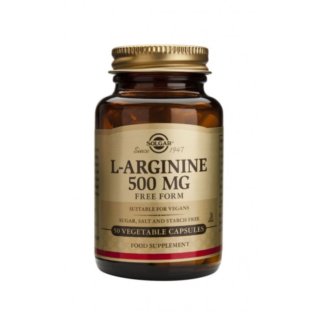 Solgar L-Arginine 500mg, 50veg.caps. Συμβάλλει στην ανάπτυξη και επιδιόρθωση των μυών