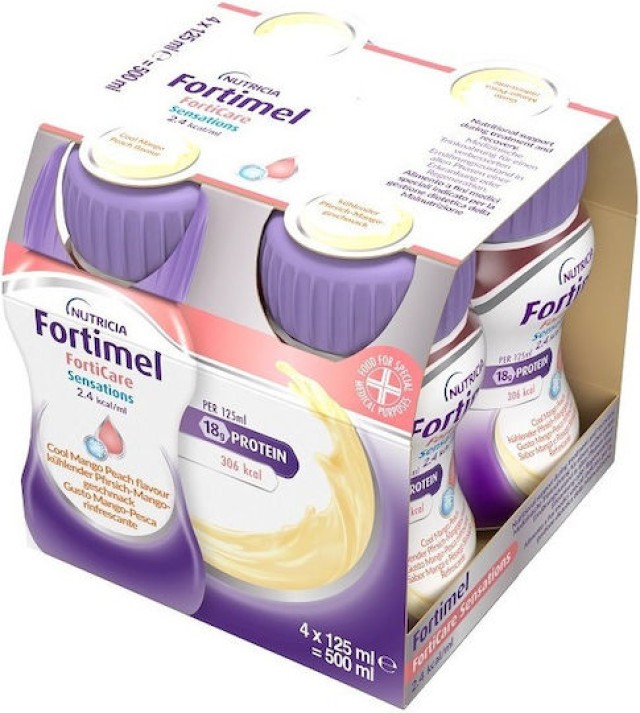 Nutricia Fortimel 18g Protein 2.4 kcal /ml Υπερπρωτεϊνικό Ρόφημα Με Γεύση Μάνγκο Ροδάκινο 4X125ml