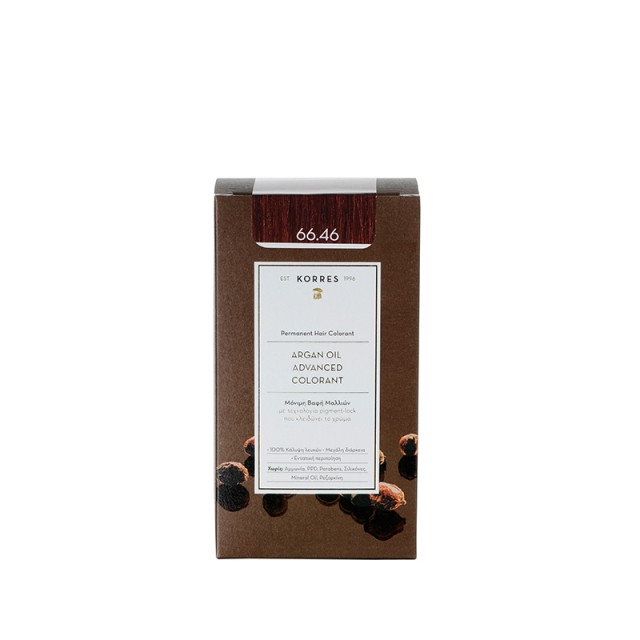 Korres Argan Oil Advanced Colorant N66.46 Intense Burgundy Red, Βαφή Μαλλιών Χρώμα Έντονο Κόκκινο Βουργουνδίας