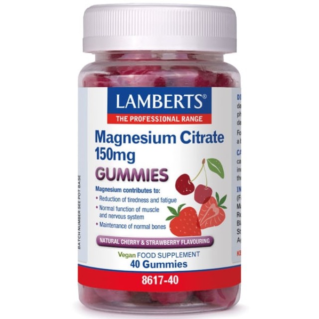 Lamberts Magnesium Citrate 150mg Gummies με Γεύση Φράουλα και Κεράσι 40 Gummies