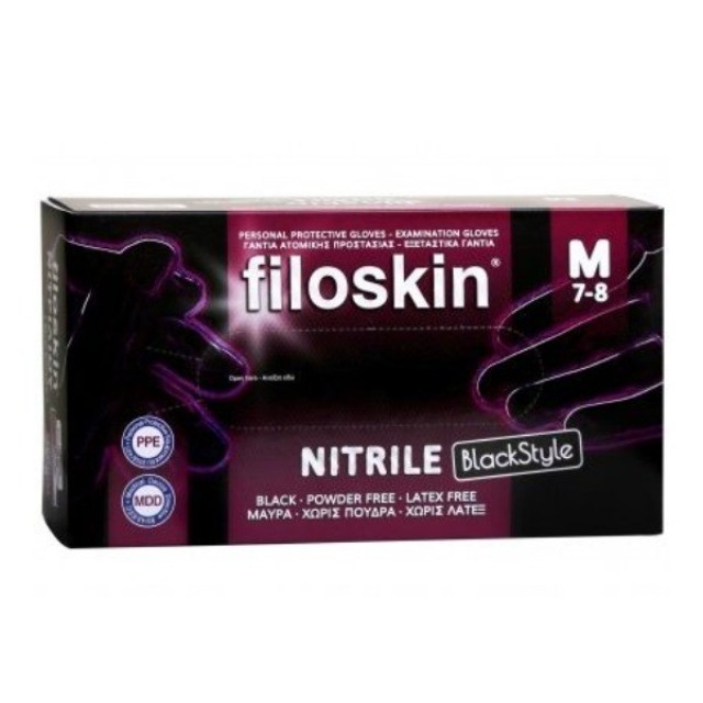 Filoskin Γάντια Νιτριλίου Χωρίς Πούδρα Medium Blackstyle 100τμχ