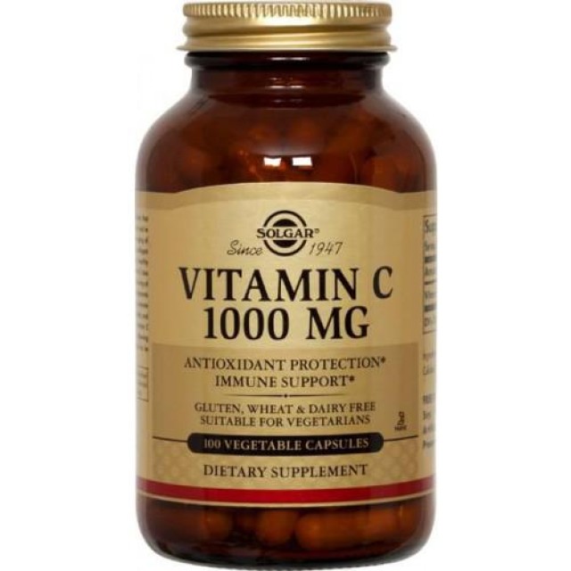 Solgar Vitamin C1000mg 100Veg.Caps. Συμβάλλει στην ομαλή λειτουργία του ανοσοποιητικού & νευρικού συστήματος 