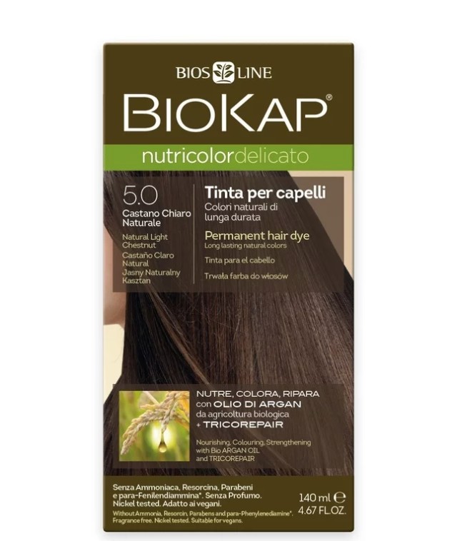 Biokap N5.0 Natural Light Chestnut, Βαφή Μαλλιών Χρώμα Φυσικό Ανοιχτό Καστανό 140ml
