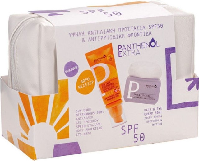 Panthenol Extra Promo Glass Skin Routine Aντιηλιακό Gel Προσώπου SPF50, 50ml, 24ωρη Κρέμα Προσώπου & Ματιών, 50ml & Δώρο Νεσεσέρ