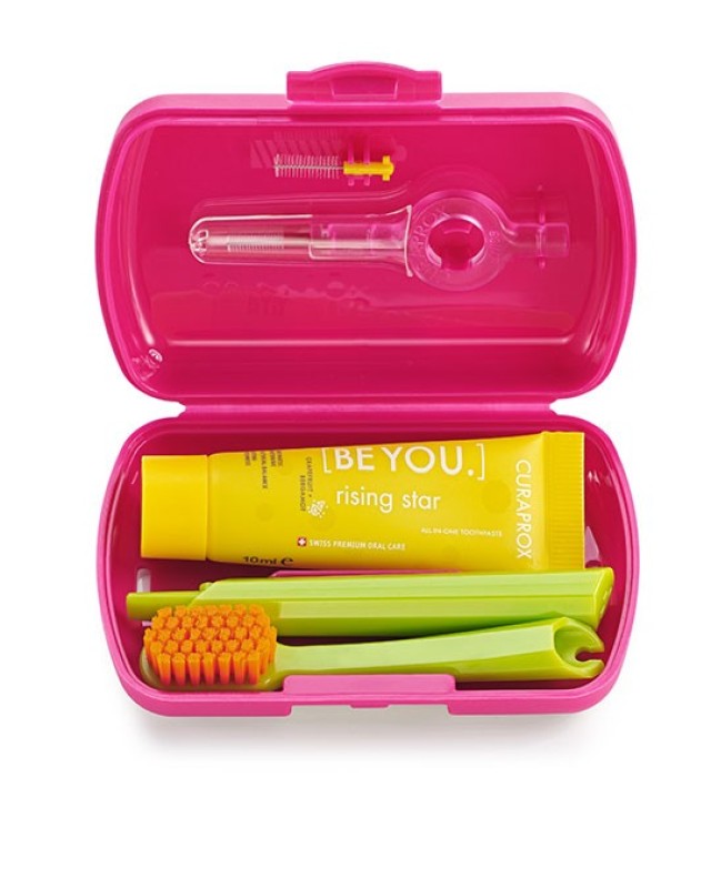 Curaprox Travel Set, Κόκκινο Φούξια Ταξιδιωτικό Σετ Στοματικής Υγιεινής