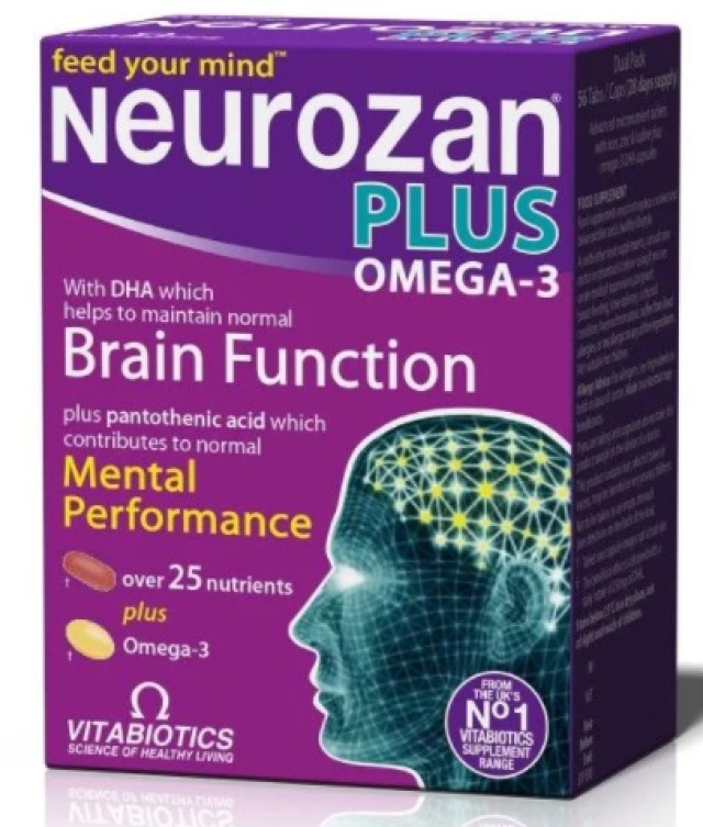 Vitabiotics Neurozan Plus Omega-3 Συμπλήρωμα Διατροφής που Ενισχύει την Εγκεφαλική Λειτουργία 28 Δισκία & 28 Κάψουλες