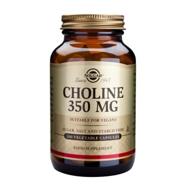 Solgar Choline 350mg, 100Veg.Caps. Συμβάλλει στην ενίσχυση της μνήμης