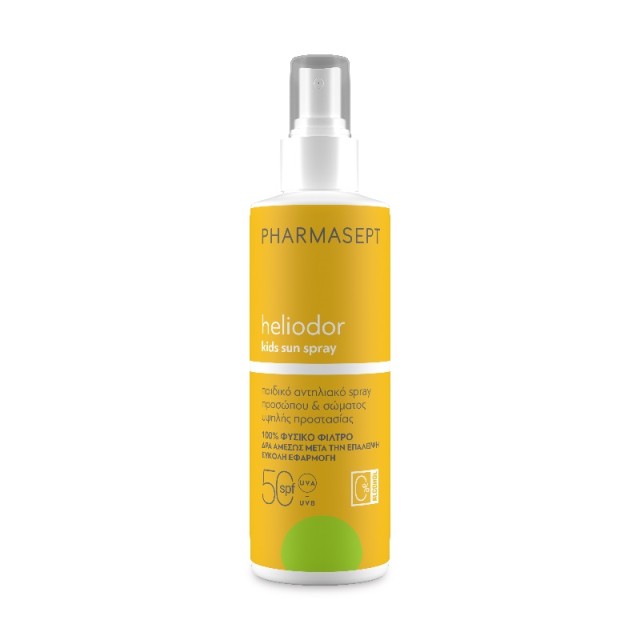 Pharmasept Heliodor Kids Sun Spray SPF50, Παιδικό Αντηλιακό Spray Προσώπου & Σώματος με 100% Φυσικά Φίλτρα 165gr