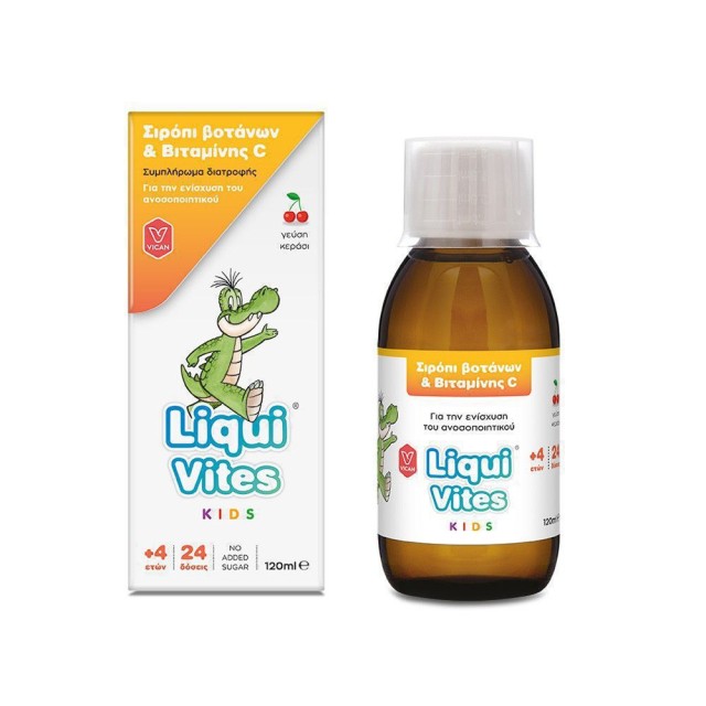 Liqui Vites Kids Σιρόπι Βοτάνων & Βιταμίνης C, Ενίσχυση του Ανοσοποιητικού, Από 4 Ετών, Γεύση Κεράσι 120ml