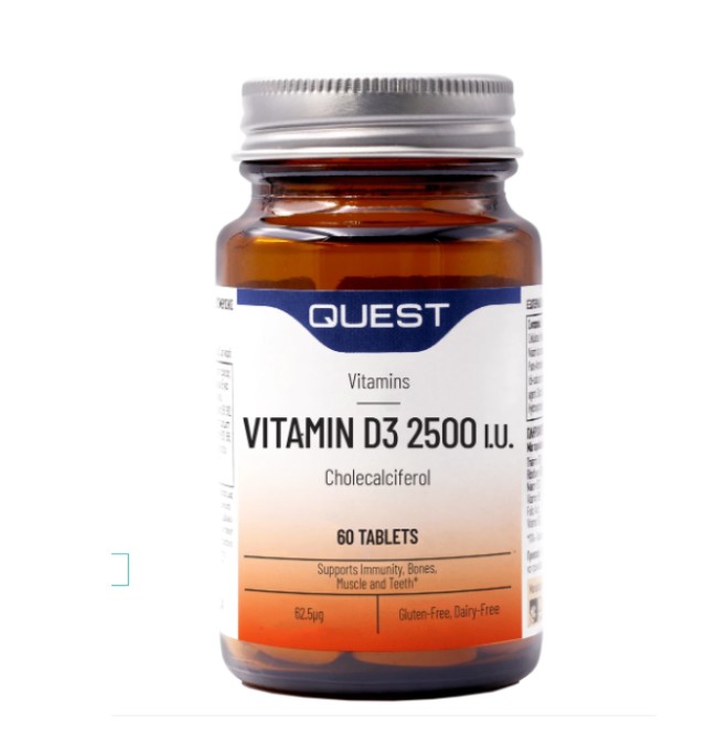 Quest Vitamin D3 2500iu Συμπλήρωμα Διατροφής με Βιταμίνη D3 για την Ενίσχυση του Ανοσοποιητικού & των Οστών 60 Ταμπλέτες