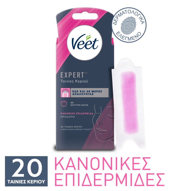 Veet Expert Ταινίες Αποτρίχωσης Προσώπου Κρύο Κερί 20 Τεμάχια