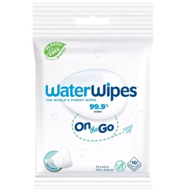 Water Wipes Sensitive + On The Go  0% Fragrance & Alcohol  , Μωρομάντηλα με 99,9% Νερό Χωρίς Άρωμα, Οινόπνευμα & Parabens 10τεμάχια
