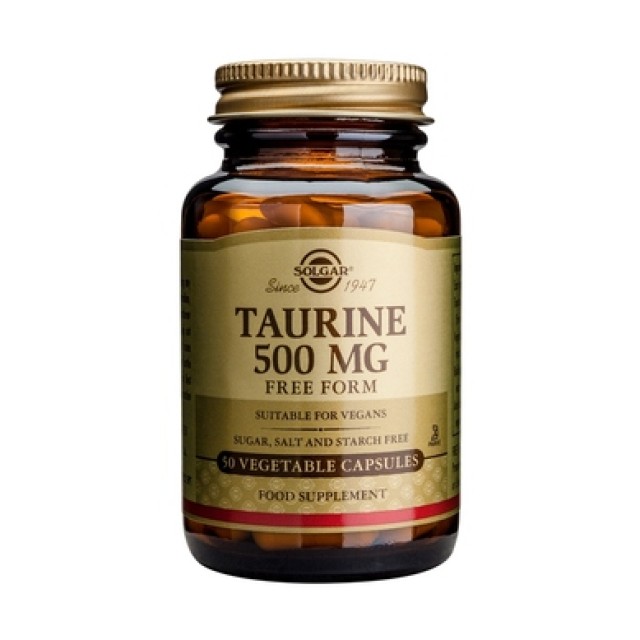Solgar Taurine 500mg, 50Veg.Caps. Συμβάλλει στη φυσιολογική λειτουργία του εγκεφάλου