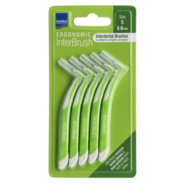 Intermed Ergonomic Μεσοδόντια Βουρτσάκια με Λαβή Size 5 (0.8mm) Πράσινα 5τμχ