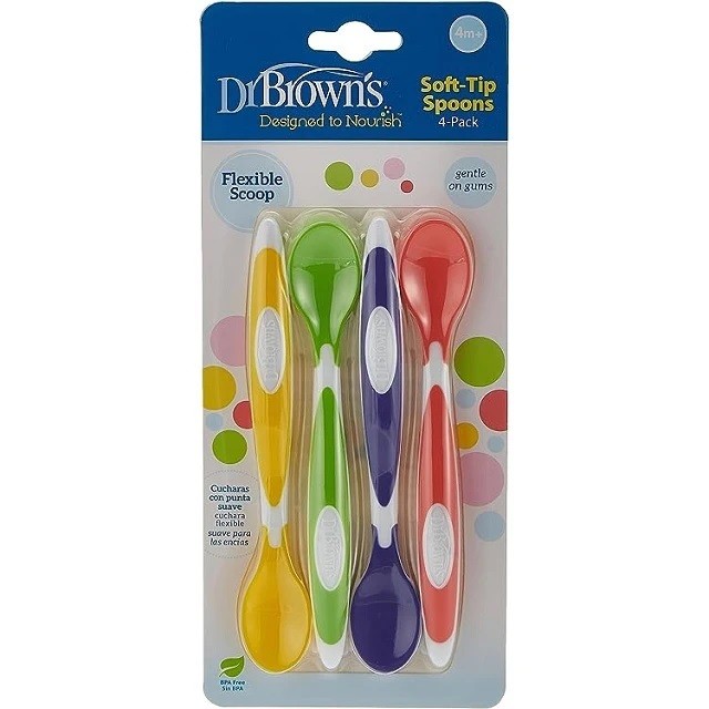 Dr. Browns Soft-Tip Spoons  Κουταλάκια Ταΐσματος Μαλακά για Μωρά 4+ Μηνών 4τεμ