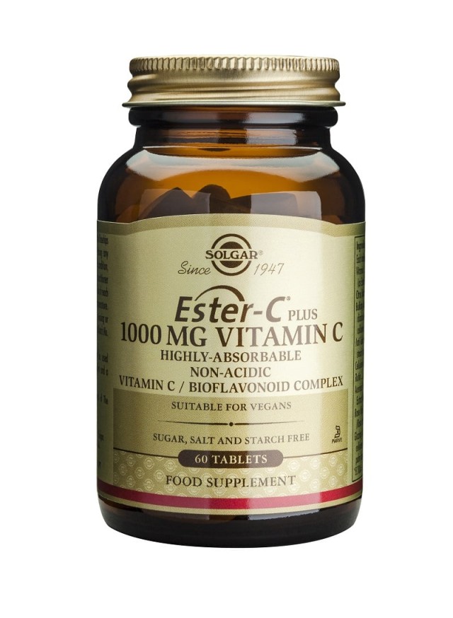 Solgar Ester C 1000mg 60tabs. Απορροφάται 4 φορές περισσότερο, ενεργοποιείται 2 φορές γρηγορότερα