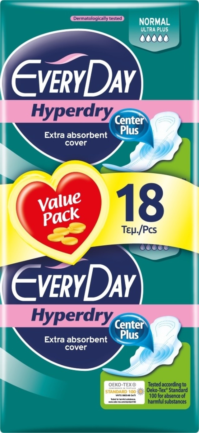 EveryDay Hyperdry Normal Σερβιέτες Κανονικού Μήκους, με Φτερά, 18 Τεμάχια
