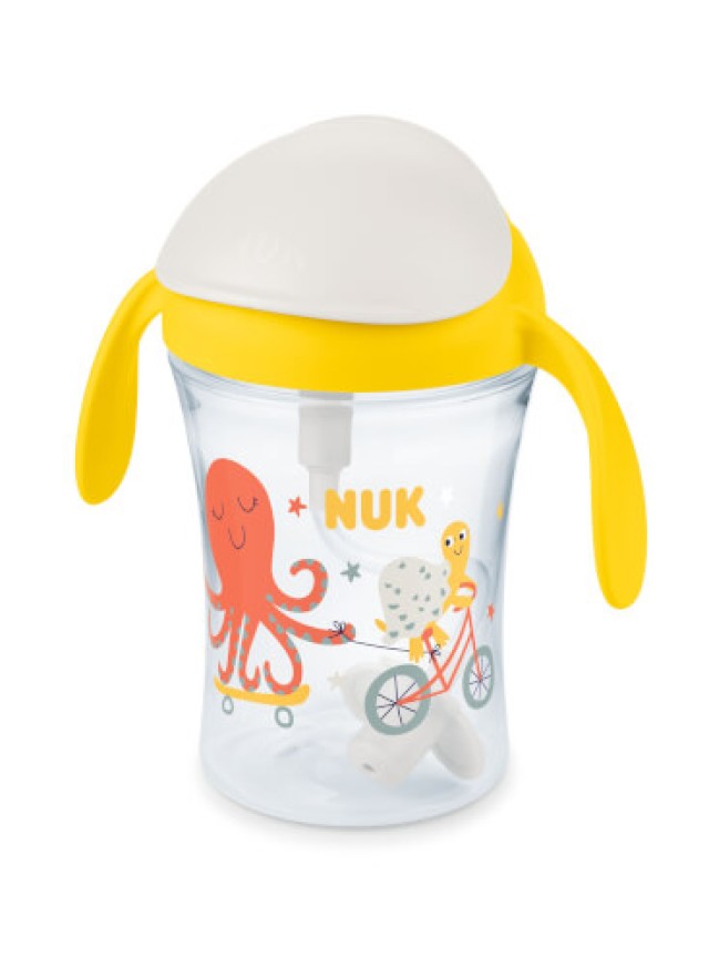 Nuk Motion Cup Παιδικό Ποτηράκι με Λαβές και Καλαμάκι για 8m+ Κίτρινο 230ml