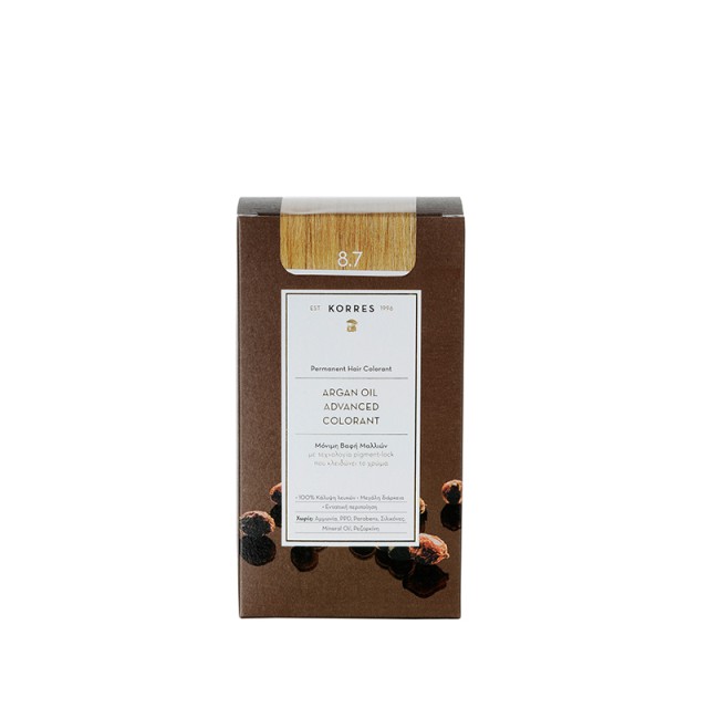 Korres Argan Oil Advanced Colorant N8.7 Toffee, Βαφή Μαλλιών Χρώμα Καραμέλα