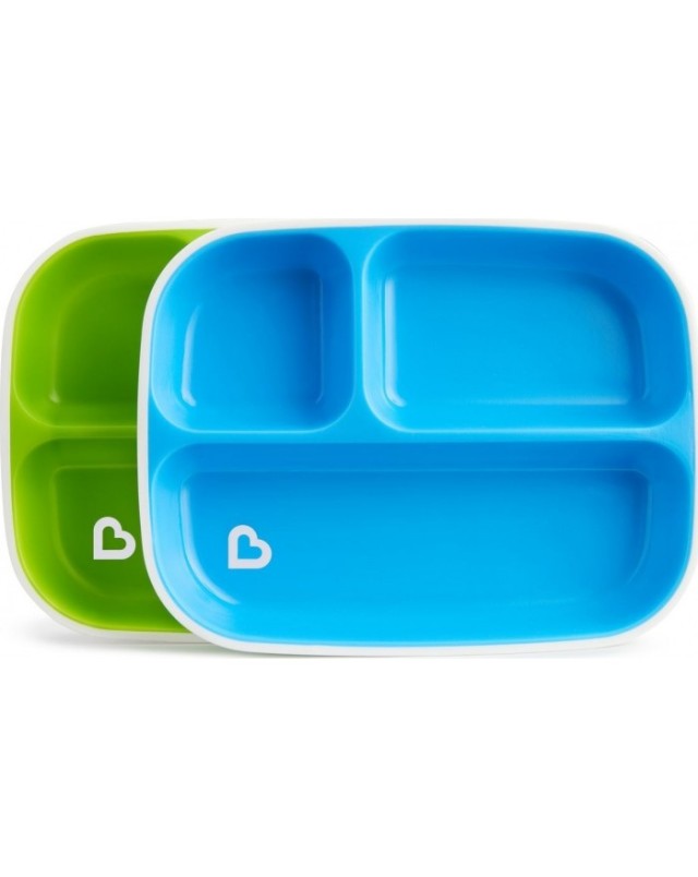 Munchkin Splash Toddler Divided Plates Παιδικό Πιάτο Φαγητού από Πλαστικό Blue/Green  2τμχ