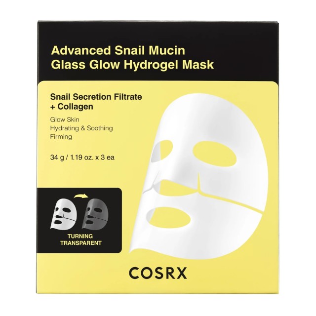 Cosrx Advanced Snail Mucin Glass Glow Hydrogel Mask Μάσκα προσώπου με κολλαγόνο Για Ενίσχυση Ενυδάτωσης 3pcs