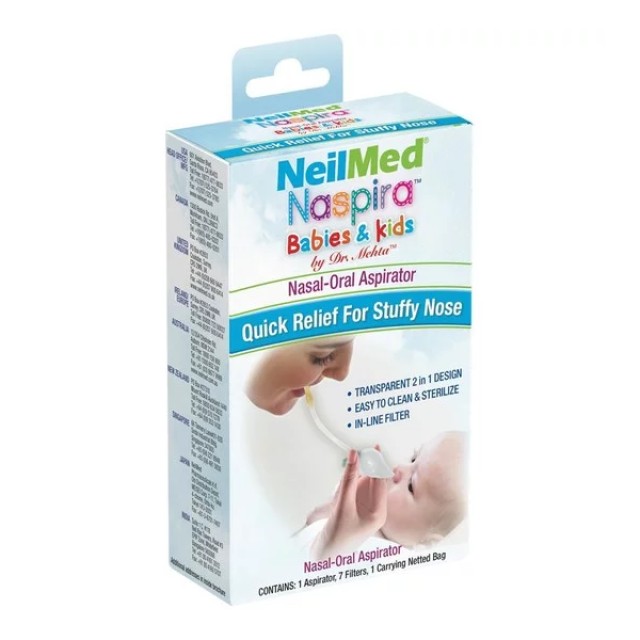 Neilmed Naspira Babies & Kids Ρινικός-Στοματικός Αναρροφητήρας & 7 Ανταλλακτικά Φίλτρα & Θήκη Μεταφοράς