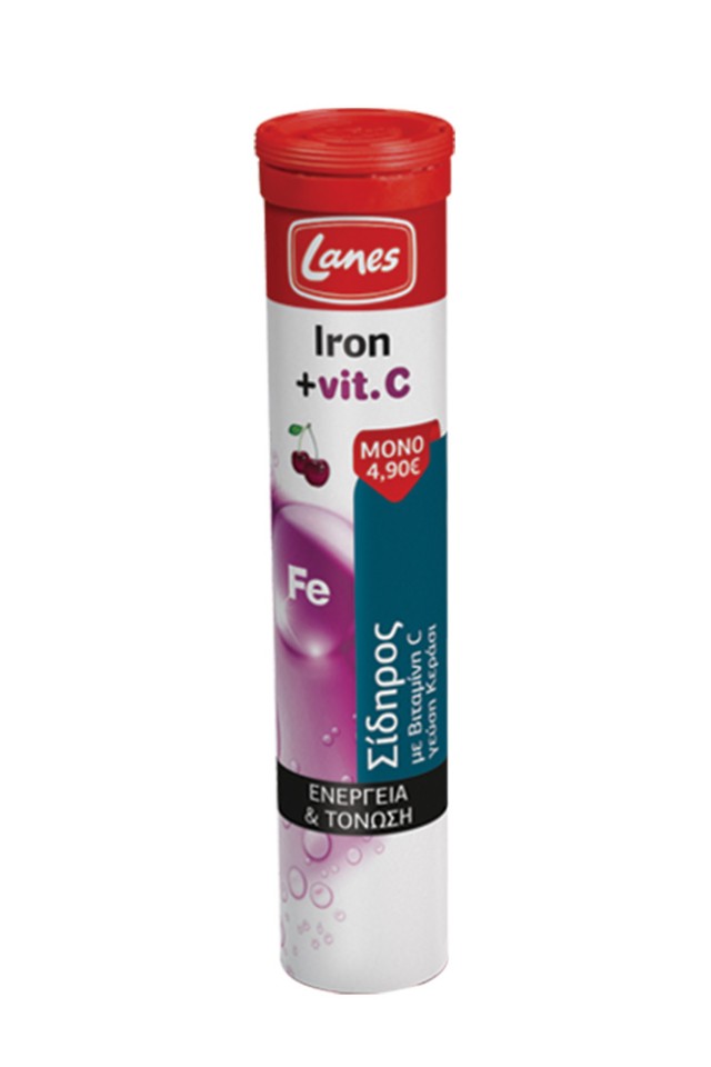 Lanes Iron & Vitamin C Ενέργεια & Τόνωση με Γεύση Κεράσι, 20 Αναβράζουσες Ταμπλέτες
