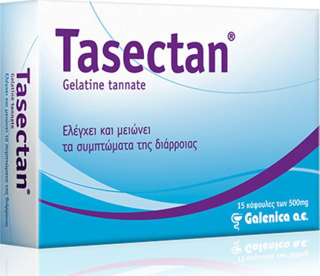 Tasectan Gelatine Tannate, Ελέγχει & Μειώνει τα Συμπτώματα της Διάρροιας, 15 Κάψουλες 500mg