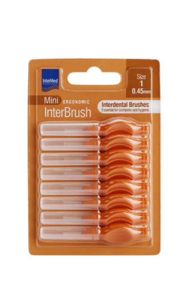 Intermed Ergonomic InterBrush Mini Size 1 0,45mm Μεσοδόντια Βουρτσάκια, Χρώμα Πορτοκαλί 8 Τεμάχια