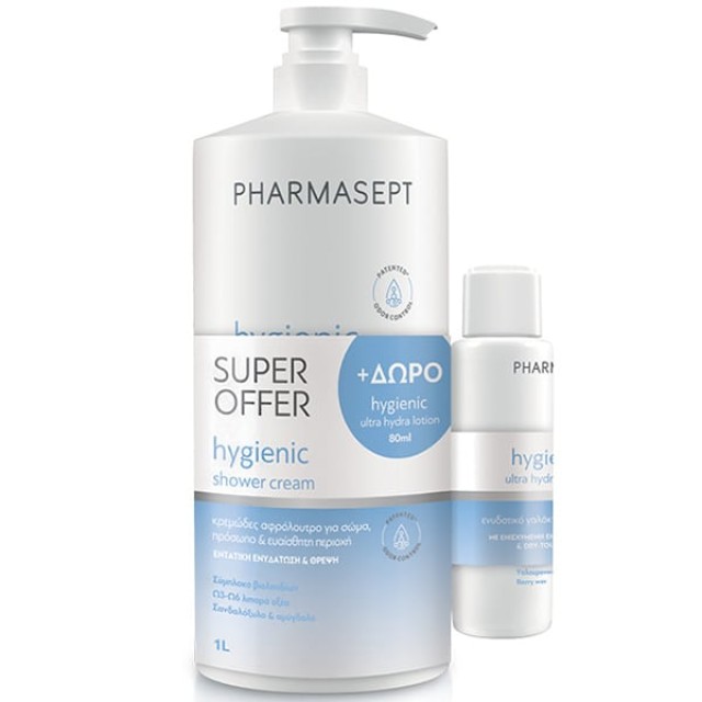 Pharmasept Promo Hygienic Shower Cream Αφρόλουτρο για Σώμα, Πρόσωπο & Ευαίσθητη Περιοχή 1l & Δώρο Ultra Hydra Eνυδατικό Γαλάκτωμα 80ml