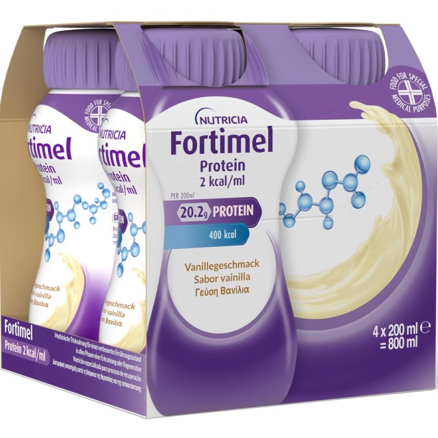 Nutricia Fortimel Extra 20,2g Protein 2 kcal /ml Υπερπρωτεϊνικό Ρόφημα Με Γεύση Βανίλια 4X200ml