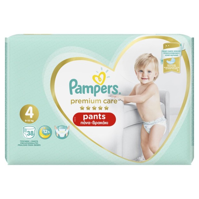 Pampers Premium Care Pants No4 9-15kg Jumbo Πάνες-Βρακάκι 38τεμ