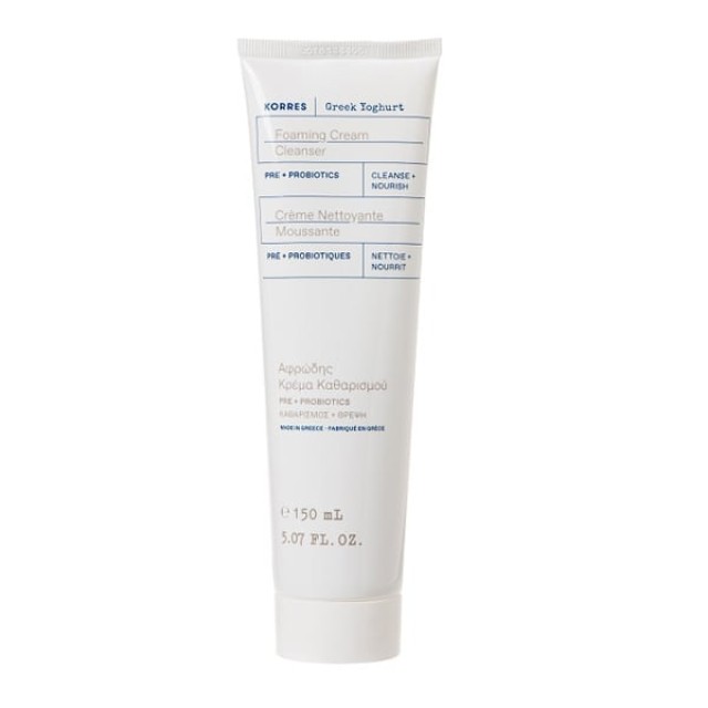 Korres Greek Yoghurt Foaming Cream Cleanser Pre+ Probiotics, Αφρώδης Κρέμα Καθαρισμού με Ελληνικό Γιαούρτι & Πρεβιοτικά-Πρoβιοτικά 150ml