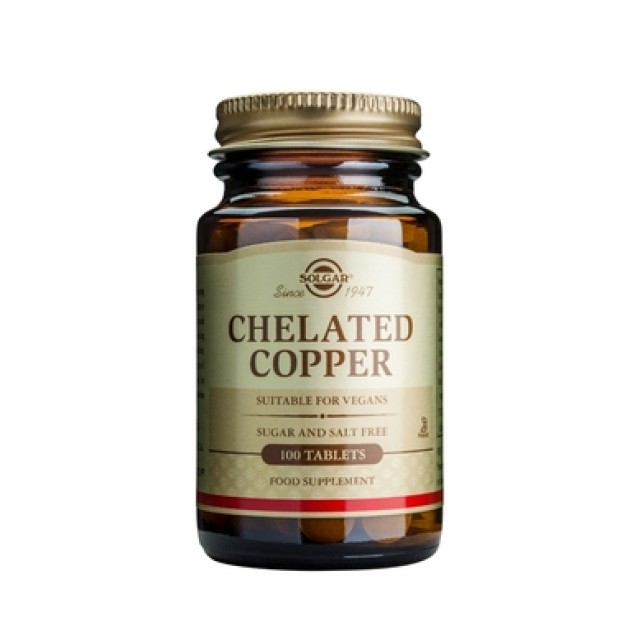 Solgar Chelated Copper 2,5mg 100Tabs. Ομαλή λειτουργία του νευρικού συστήματος